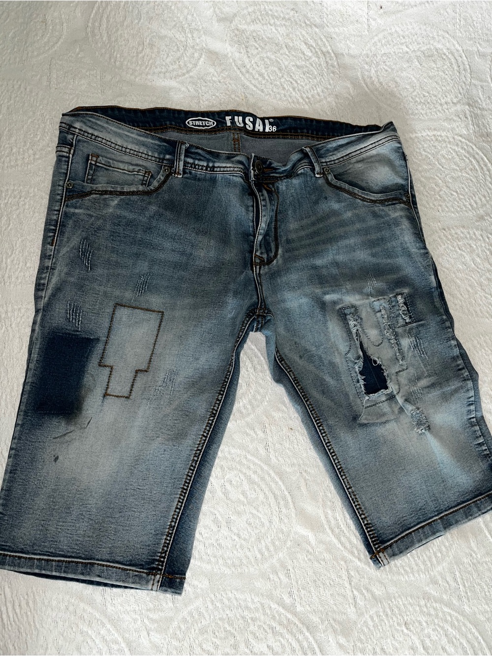 Men's Blue Distressed Jean Shorts